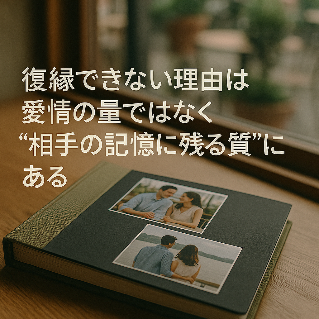 なぜ復縁できない人ほど「まだこんなに好きなのに」と嘆くのか。その理由は、愛情の量が復縁を決めるのではなく、別れの記憶にどのように残っているかという“質”こそがカギだからである。
